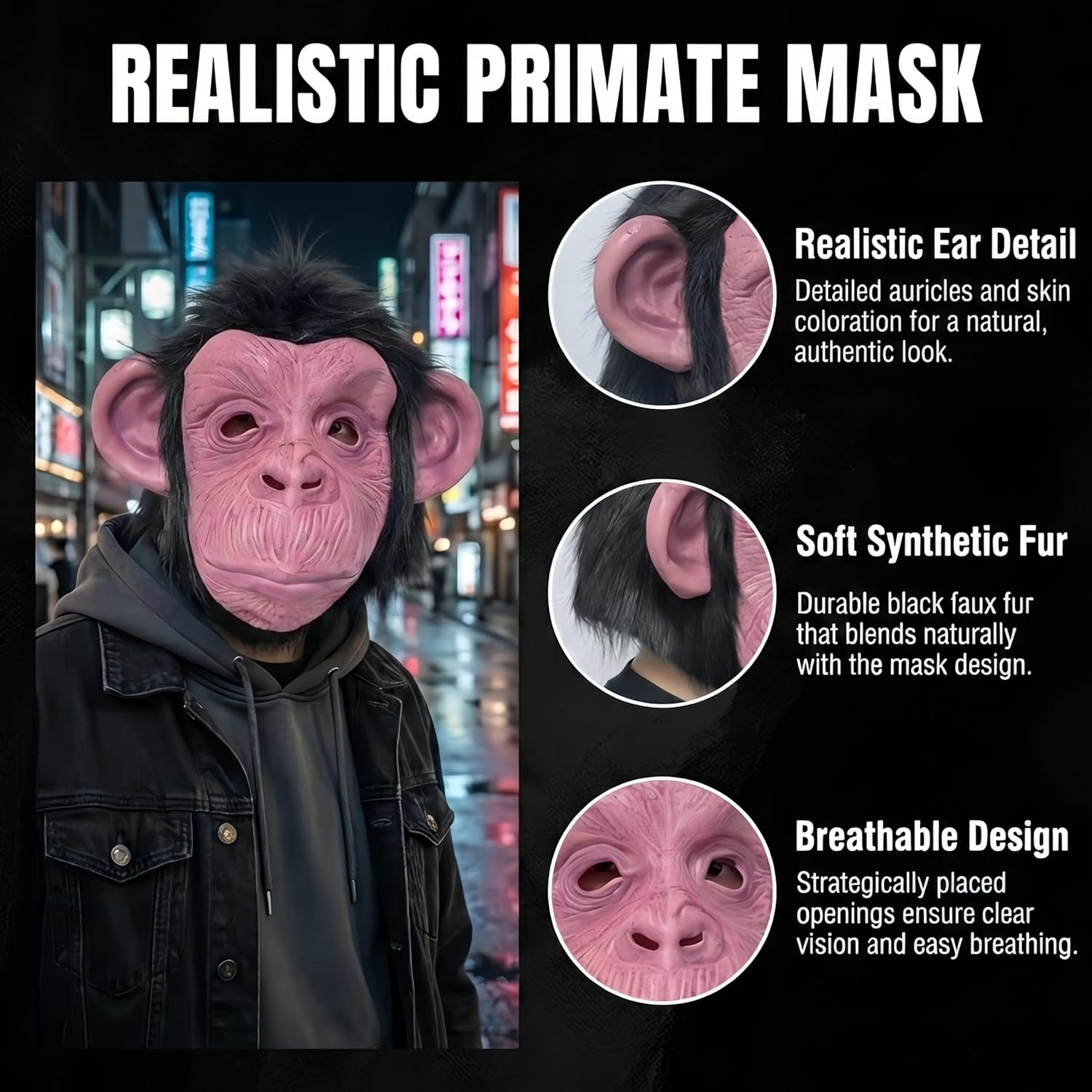 Rubber Gorilla Masks Funny Animal Black Hair Monkey Face Ape Mask Latex Full Face Headgear Halloween Cosplay Props