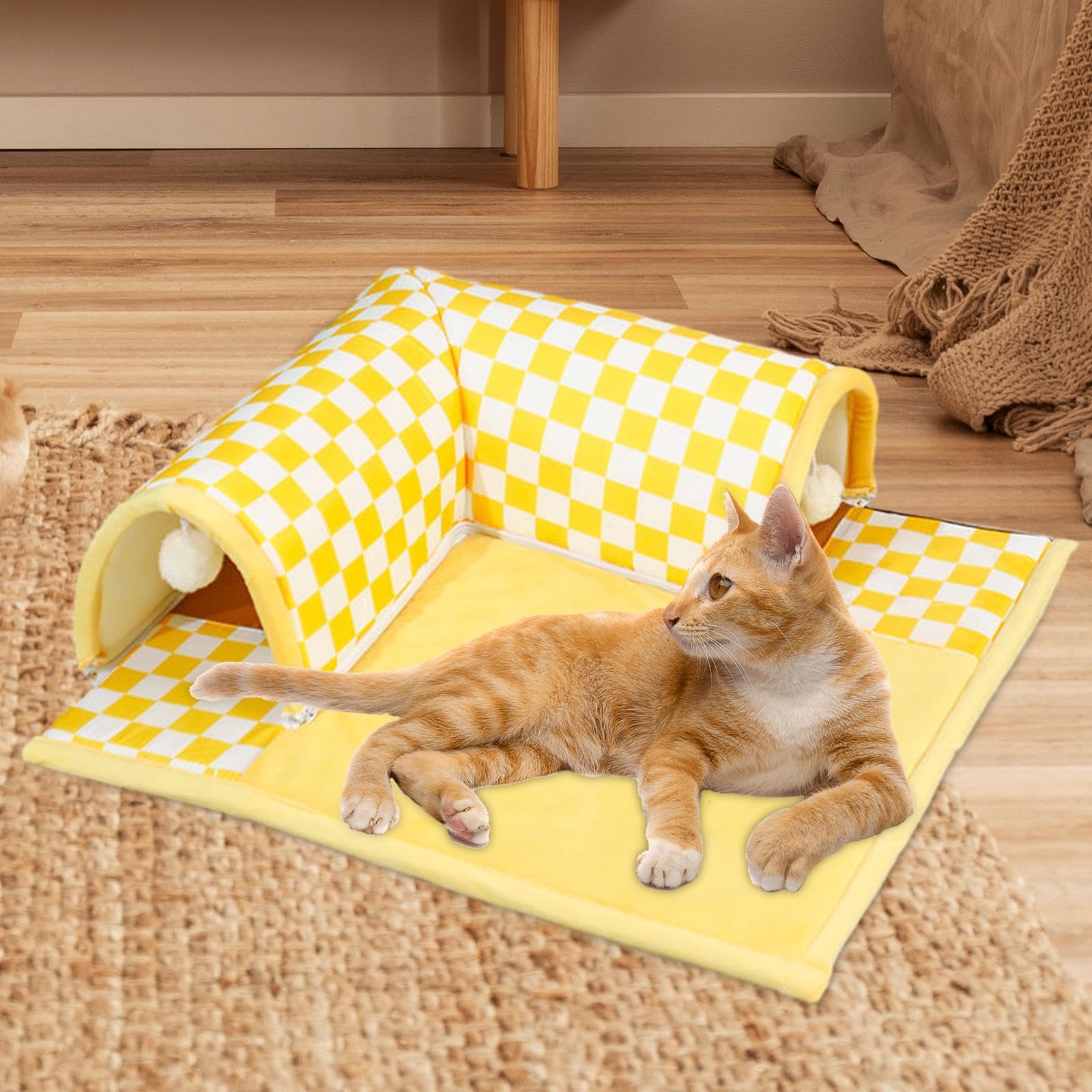 Tunel dla kota Tube Toys zabaw z zabawką do gry w piłkę Plac zabaw dla dzieci Kryjówka Interaktywna zabawka dla kotów domowych Chomik Bunny, L Blue/1235 (Color : XL yellow)