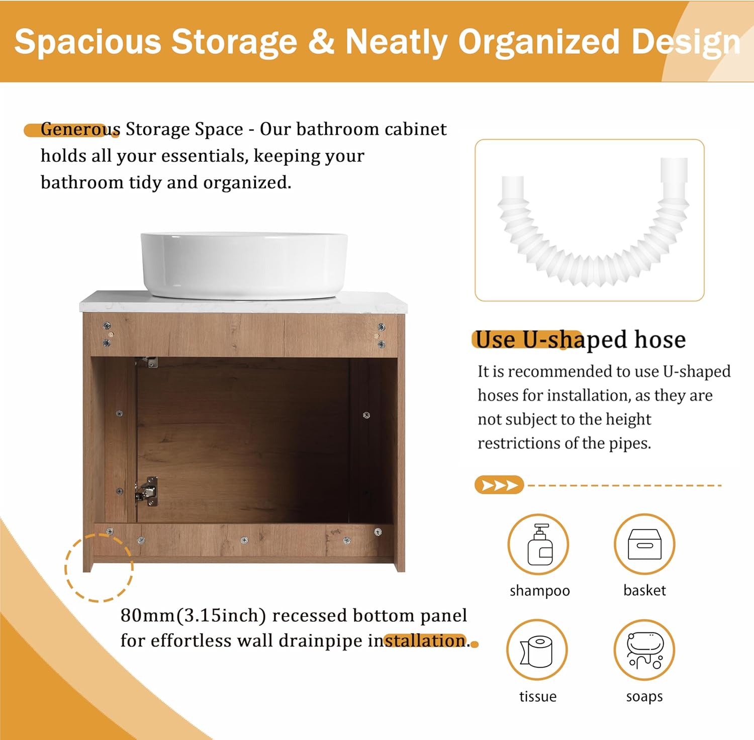 Malwee 24" Floating Bathroom Vanity with Sink, 24 Inch Wall Mounted Bathroom Cabinet Combo, Modern Single Sink Bath Storage Vanity Set, with 1 Soft Close Door and Ceramic Vessel Basin Top(24-400