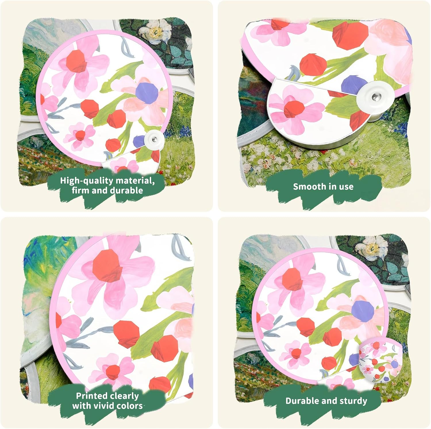 Round Foldable Hand, French Handheld Foldable Cooling, Florals Round Hand Fan for Womens Girls for Women