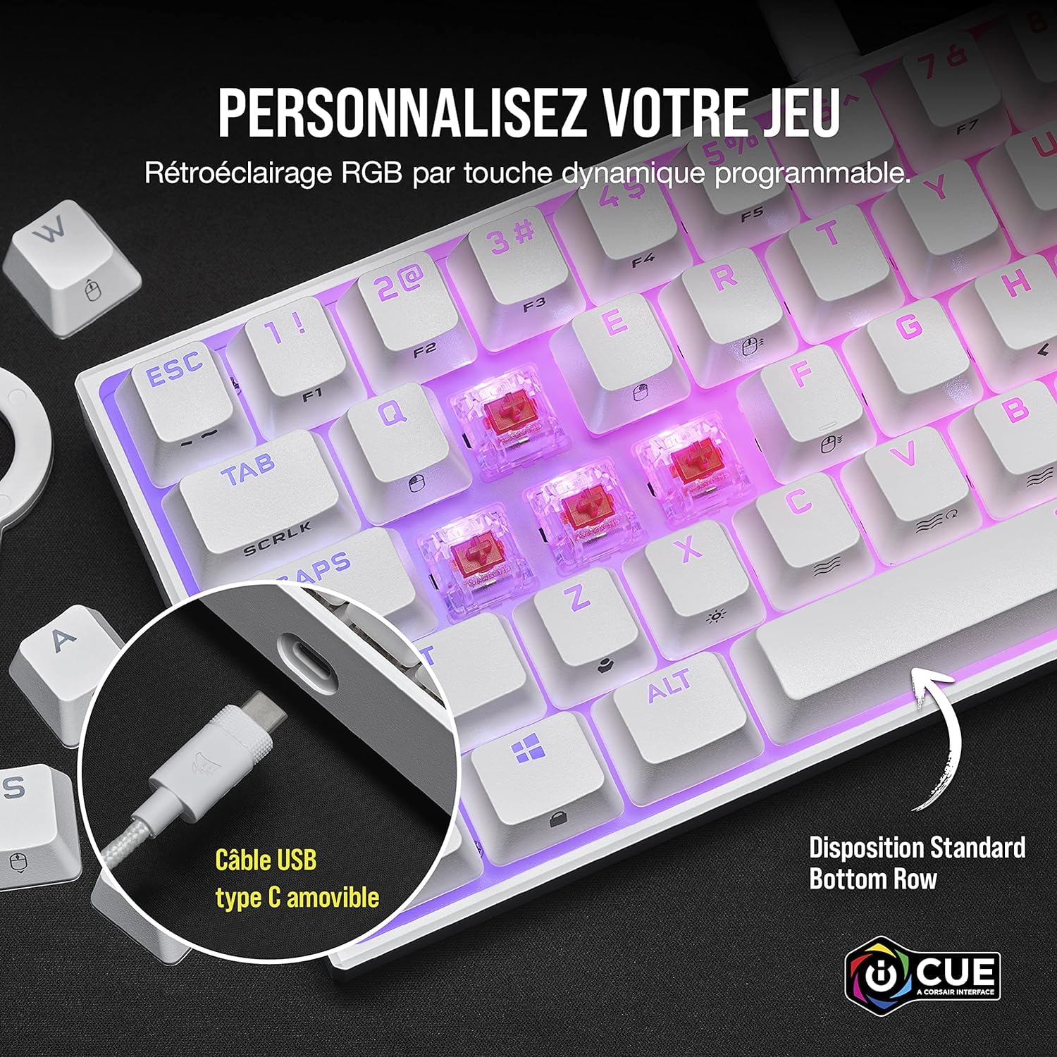 CORSAIR K65 RGB MINI 60% mechanisch bekabeld gamingtoetsenbord - CHERRY MX RED lineaire schakelaars - PBT double-shot toetsdoppen - iCUE-compatibel - QWERTY UK - PC, Mac, Xbox - wit CORSAIR K65 RGB MINI 60% mechanisch bekabeld gamingtoetsenbord - CHERRY MX RED lineaire schakelaars - PBT double-shot toetsdoppen - iCUE-compatibel - QWERTY UK - PC, Mac, Xbox - wit