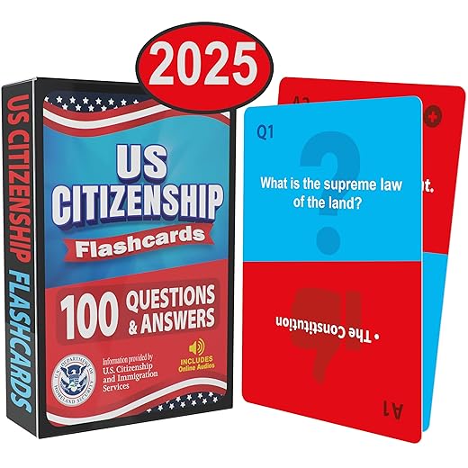 US Citizenship Flash Cards 2024: Naturalization Test Study Guide with 100 USCIS Questions and Answers Flashcards Includes Online Audios