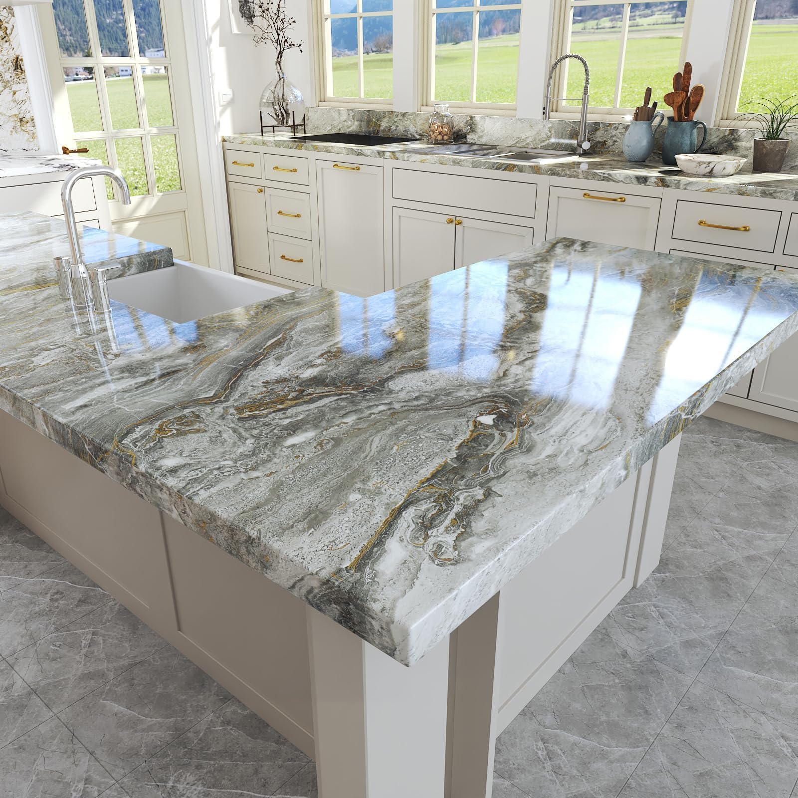 LaCheery 90cm x 400cm Vinilo Adhesivo Muebles Encimera Marmol Papel Adhesivo para Muebles Gris Oscuro Dorado Impermeable Papel Pintado Autoadhesivo Marmol Moderno para Cocina Encimera Mesas Puertas