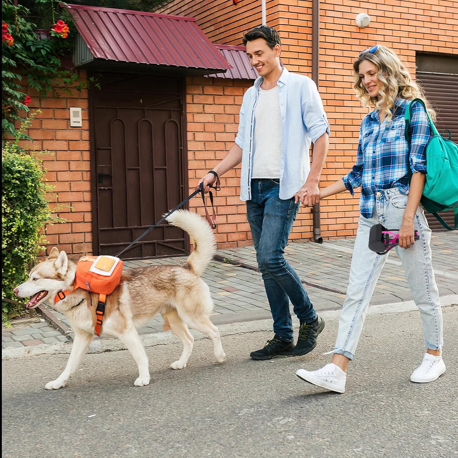 PETCUTE Dog Backpack Harness with Leash,Cute Pet Puppy Backpacks with Poop Bag Dispenser,Adjustable Pet Self Carrier Bags for Small Medium Dogs,No Pull Dog Saddle Bag with D-Ring,Outdoor Travel