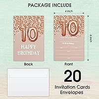 Vista 2 de Tarjetas de invitación de cumpleaños número 10, invitaciones de fiesta de cumpleaños número 10 con purpurina de oro rosa, suministros de decoración