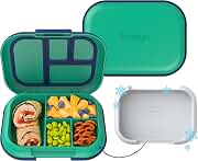 Bentgo Chill Kids 4-Compartment Bento Box Leakproof Lunch Box | Built-In Ice Pack, 3.3 Cup Capacity, BPA-Free, Microwave &amp; Dishwasher Safe Tray, Ideal for Ages 3–7 (Green/Navy)