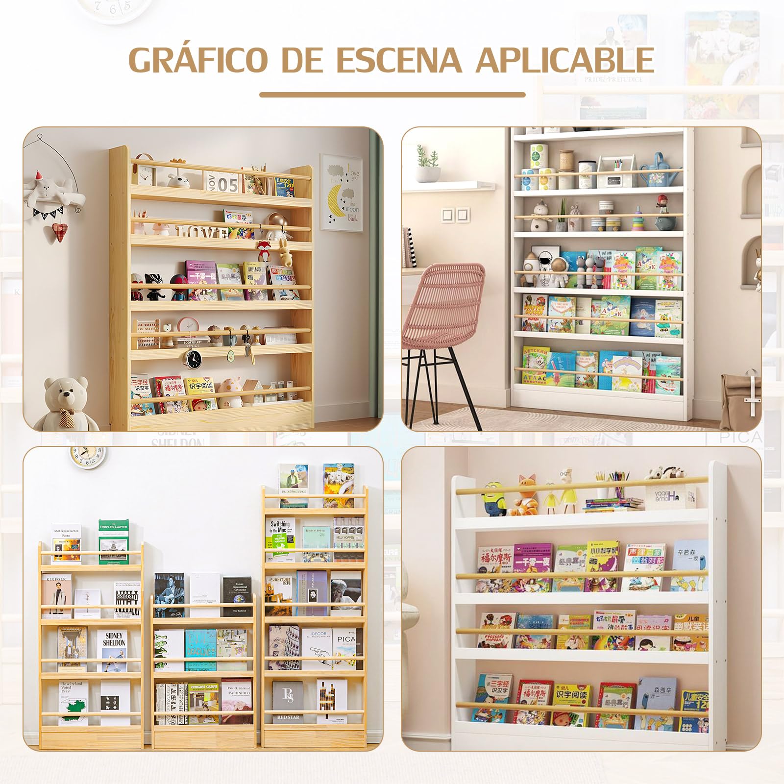Estanterias para Libros, Libreria Estanteria, Biblioteca Infantil, Mueble Estanteria, Antivuelco/Ahorro de Espacio/fácil de Montar, Estanteria Detrás Puerta para Salon/Dormitorio/Oficina