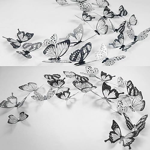 Miniatura 2 de Ewong 54 piezas de decoración de pared de mariposa 3D  Decoración de mariposa blanca y negra  Decoración de pastel de fiesta  Calcomanía de pared de