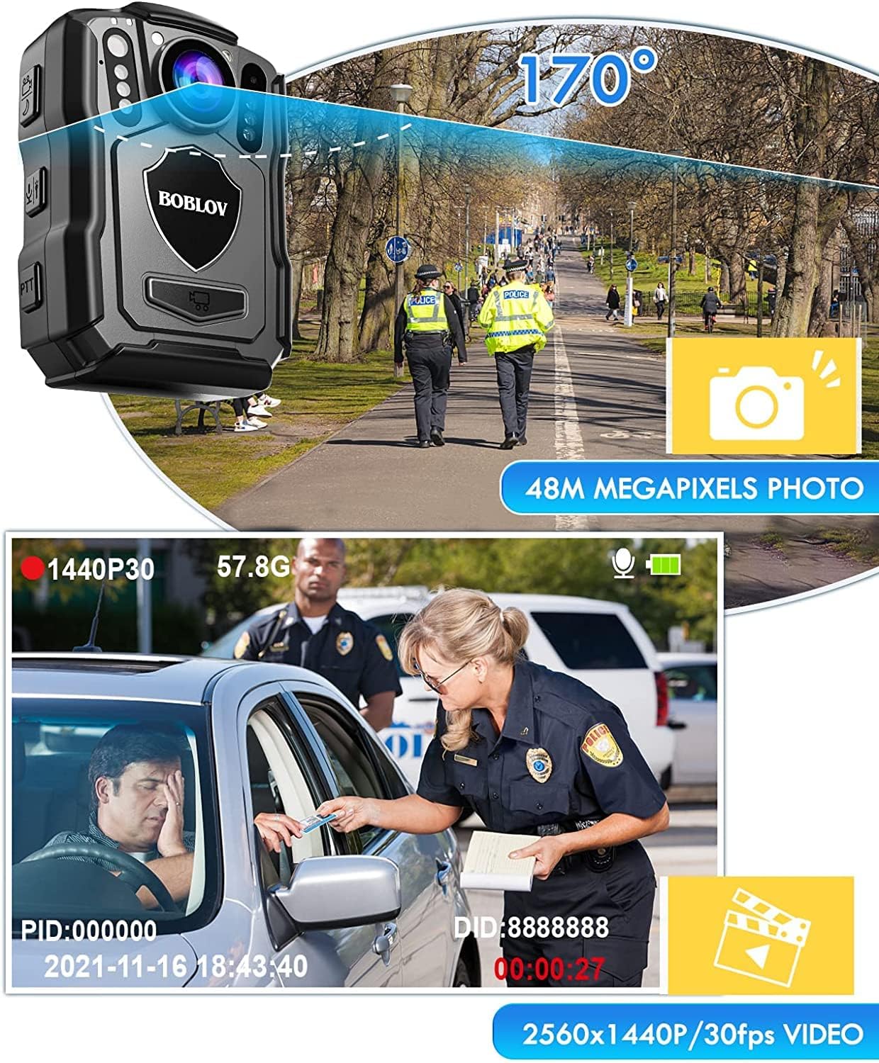 BOBLOV M5 Body Camera,256GB Police Body Camera and Body Camera Magnet Mount