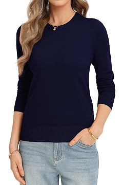 QUALFORT Womens Sweaters Long Sleeve Soft Lightweight Basic Knitted Pullover Sweater