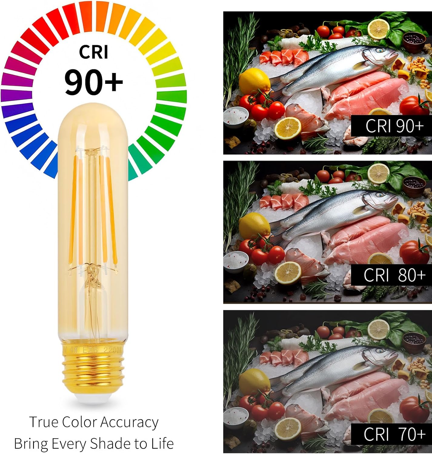 E26 T10 LED Light Bulbs, 5 Inch Vintage Tubular Thin Edison Bulbs, 2200K Candlelight, Amber Glass, 4W(40W Eqv.), Dimmable, Ideal for Bedroom, Dining Room, Accent/Ambient Warm Lighting, 9 Pack