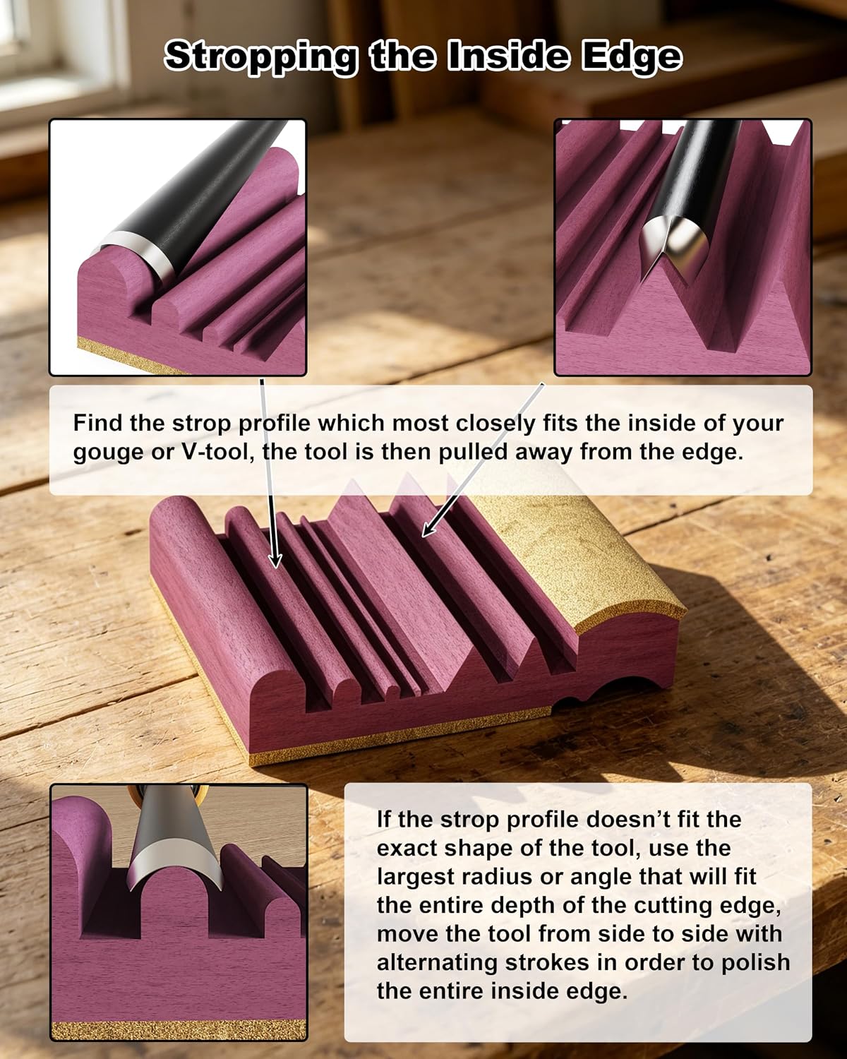 Wood Carving Sharpening Tool, 3-in-1 Multi Shape Contour Wood Carving Strop