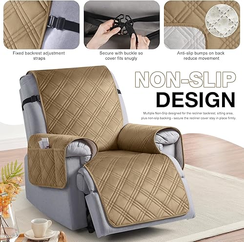 Miniatura 215 de TAOCOCO Funda para silla reclinable 100% impermeable con correas dobles, fundas antideslizantes para silla reclinable con bolsillo, protector