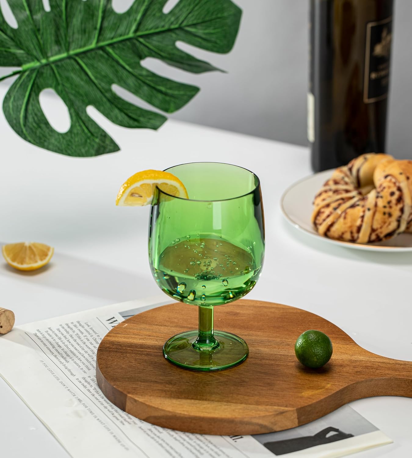 KOXIN-KARLU Classic Stackable 12 ounce Plastic Wine Stems Acrylic Glasses, set of 6 Green - Image 4