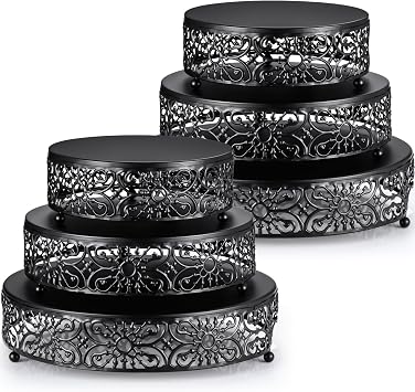 Lallisa 6 Pack Black Cake Stand Set Round Wedding Cake Stand 8" 10" 12" Decorative Metal Dessert Table Display Set Cupcake Holder Pastry Candy Display Plate for Wedding Birthday PartyBlack