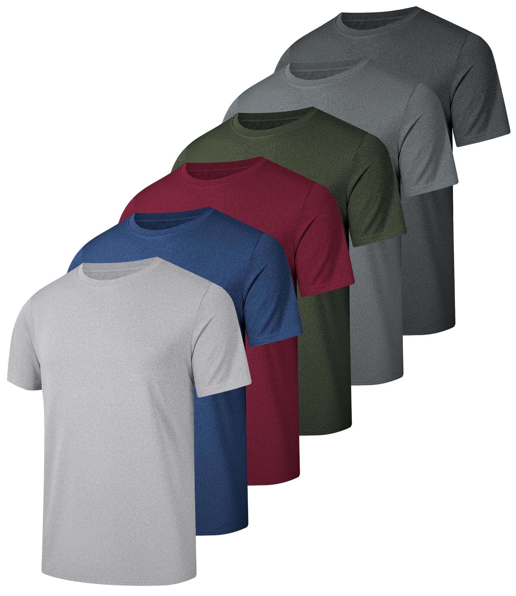 Kinglaman 6 Pack Workout Gym Shirts for Men, UPF 50+ Short Sleeve UV Sun Shirt Outdoor Gym Hiking Tops Quick Dry Shirts