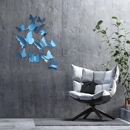 Miniatura 5 de CAYUDEN - Calcomanías de pared 3D de mariposa, 24 piezas extraíbles de 3 tamaños 3D de mariposa azul para decoración de pared, calcomanías de pared