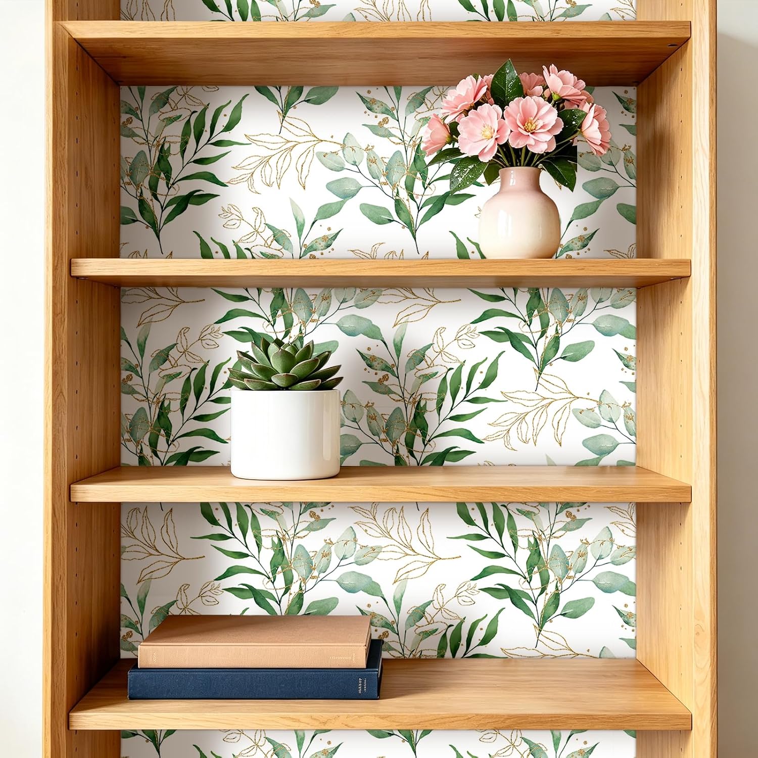 ReWallpaper Eucalyptus Wallpaper Peel and Stick Green and Gold Botanical Wallpaper for Bedroom Living Room Home Office Accent Wall Self Adhesive Removable Watercolor Soft Modern Decor 17.5in x 23ft