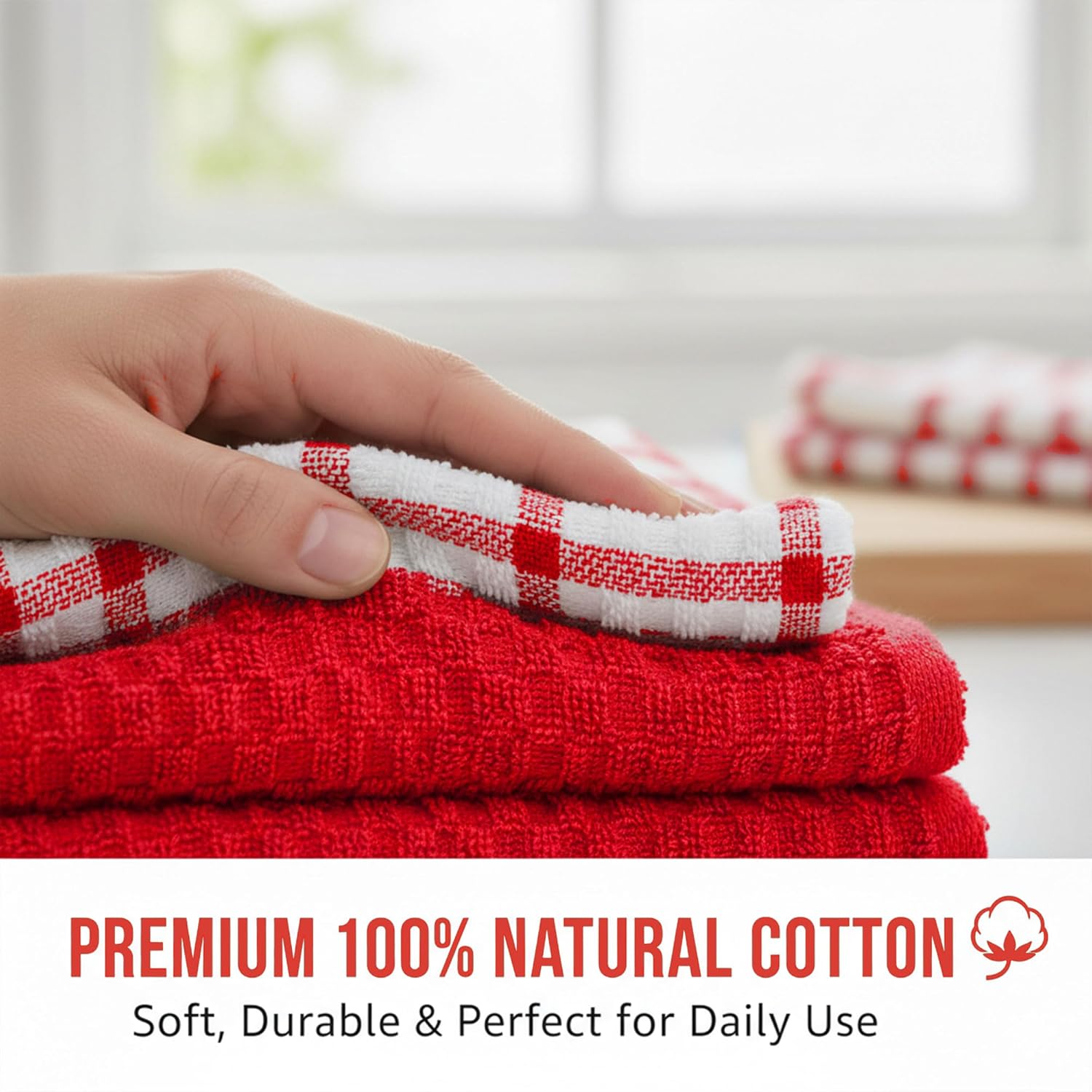 GOLD TEXTILES Kitchen Towels 6 Pack Premium 100% Cotton Dish Towels for Kitchen (15 x 25 Inches) Super Soft & Absorbent Kitchen Hand Towels for Drying Dishes, Cleaning - Reusable and Washable (Red) - Image 2
