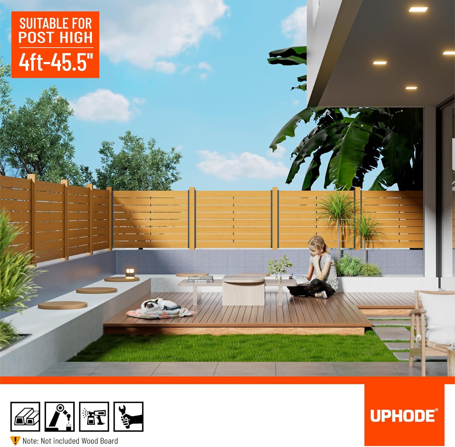 8Pack 4FT Metal Backyard Privacy Fence Panels Post Black