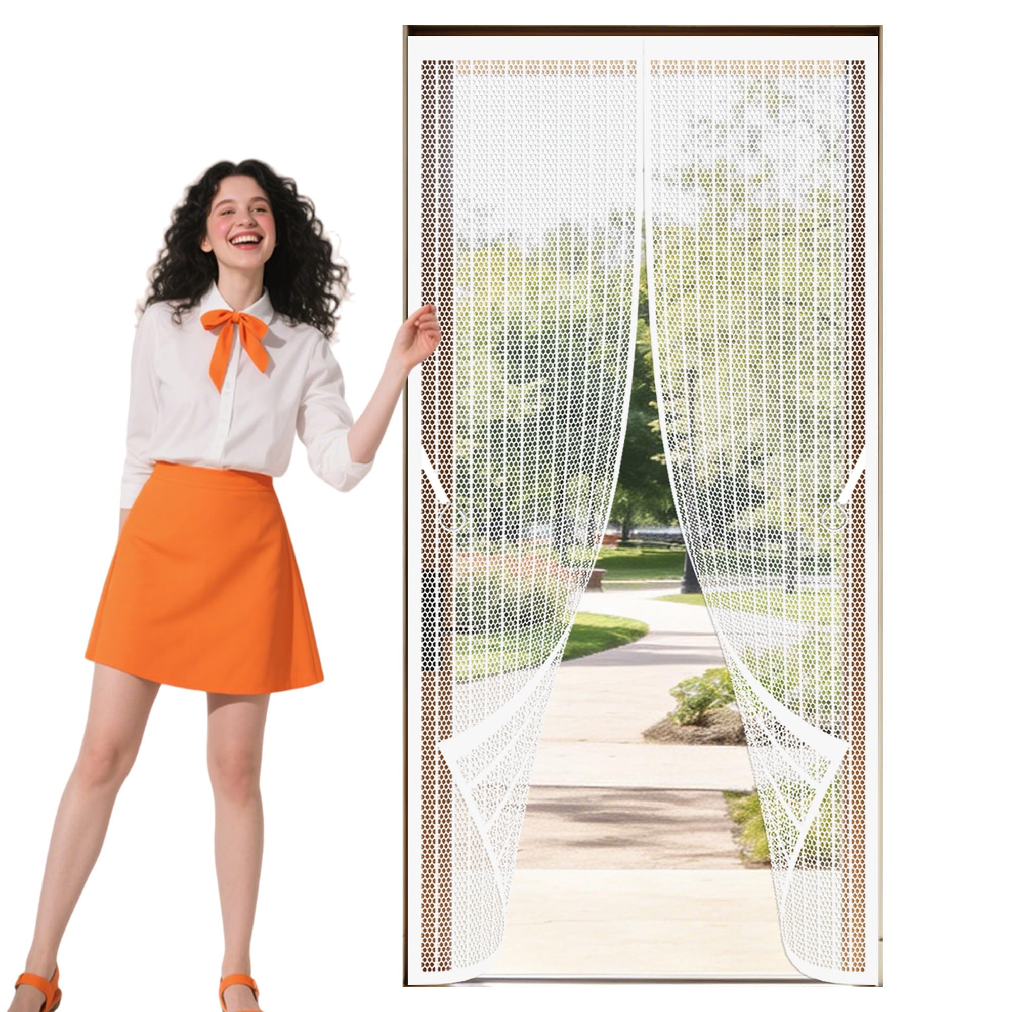 Magnetic Fly Screen Door 107 x 215 cm No Tools Installation Screen Mesh Curtain Powerful Magnets and Full Frame Magic Tape Suitable for Patio Room Balcony Bedroom, White