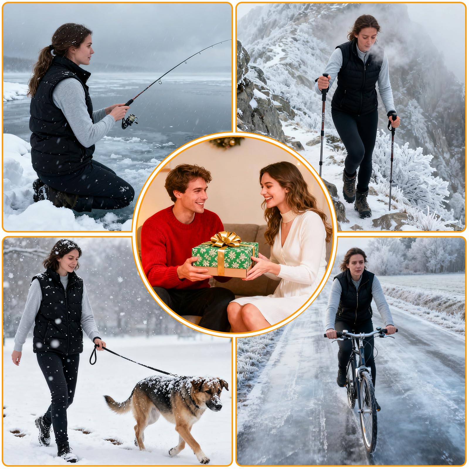 Chaleco Calefactable Mujer: 3 Temperatura Ajustable & 5 Zonas Calefactables, Chaleco Térmico Mujer Equipado con Batería USB de 10000 mAh, Ideal para Acampar Actividades al Aire Libre
