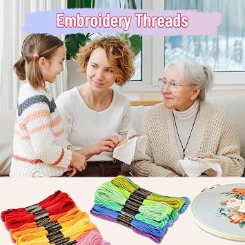 60PCS Embroidery Threads Cross Stitch Threads for Adults & Beginners, 52 Colours Embroidery Floss for Embroidery DIY Crafts, 8m(6 Strand) Multicolor