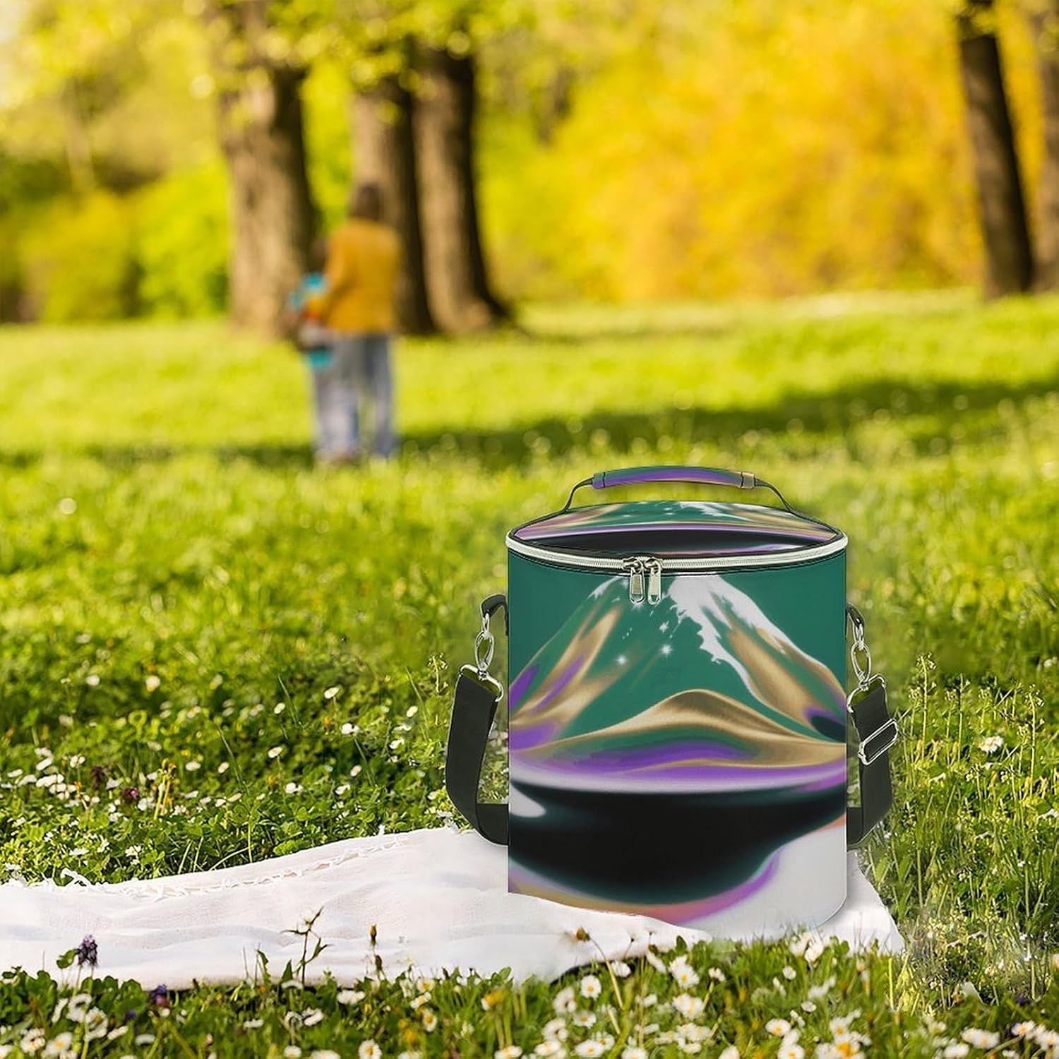 Flowing Mountains Lunch Bag 15L, Insulated Picnic Basket with Leakproof Design - Large Cooler Tote for Camping, Beach, Hiking & Groceries