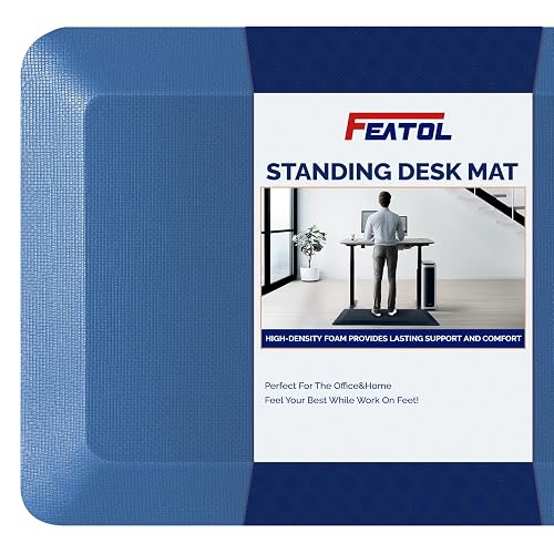 FEATOL Anti Fatigue Mat for Standing Desk & Kitchen Floor, 9/10 Extra Thick | Ergonomic Memory Foam Standing Mat,Cushioned Comfort Floor Mat for Office,Kitchen, Home, All-Day Work (20" x 39", Blue, 1PC)