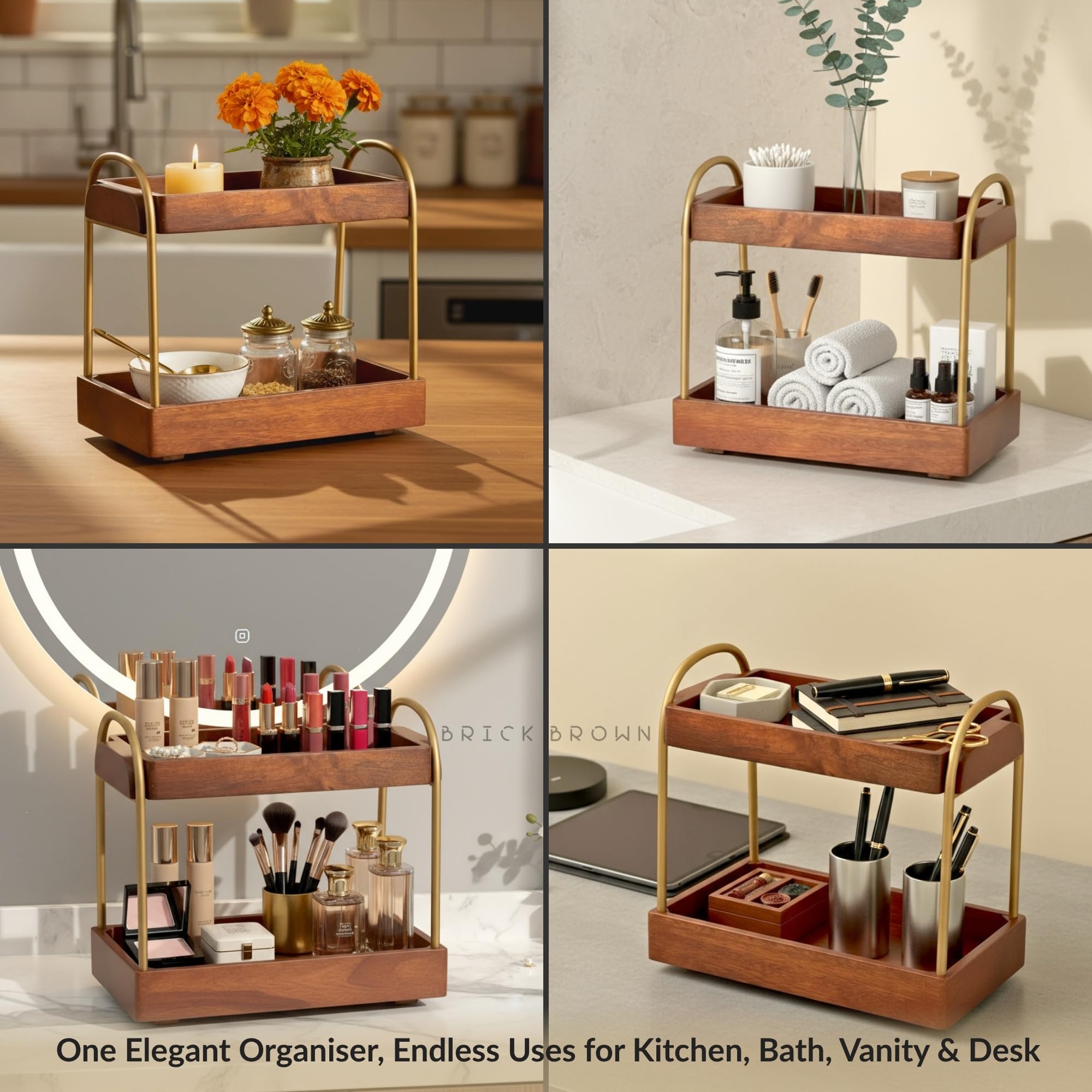 Brick Brown ® Premium CasaDuo wielofunkcyjny organizer do przechowywania kosmetyków, uchwyt ekspozycyjny, komoda łazienkowa, organizer kuchenny z mahoniowym wykończeniem (samodzielny montaż)