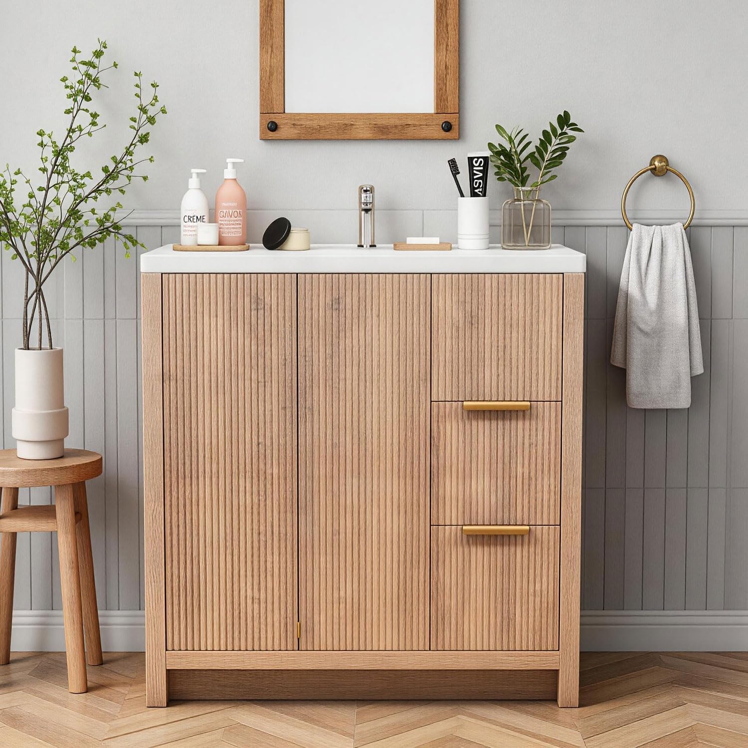 31'' Bathroom Vanity with Sink, Freestanding Bathroom Cabinet with 2 Drawers & 2-Tier Storage, Soft Close Doors, Ceramic Basin, Modern Vanity Cabinet, Easy Assembly, 31" W x 36" H