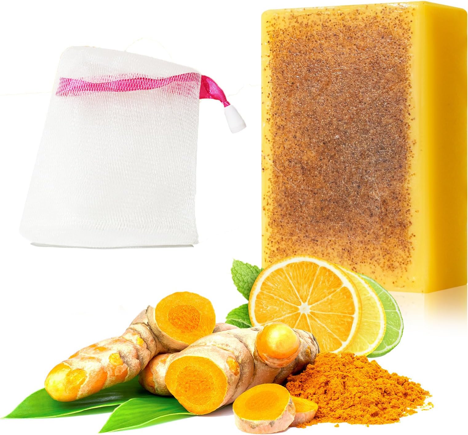 Lemon Turmeric Kojic Acid Soap, Dark Spot Corrector & Deep Cleansing Bar, Lemon Brightening & Moisturizing for Face & Body, Natural Formula for Skin Whitening (100g)