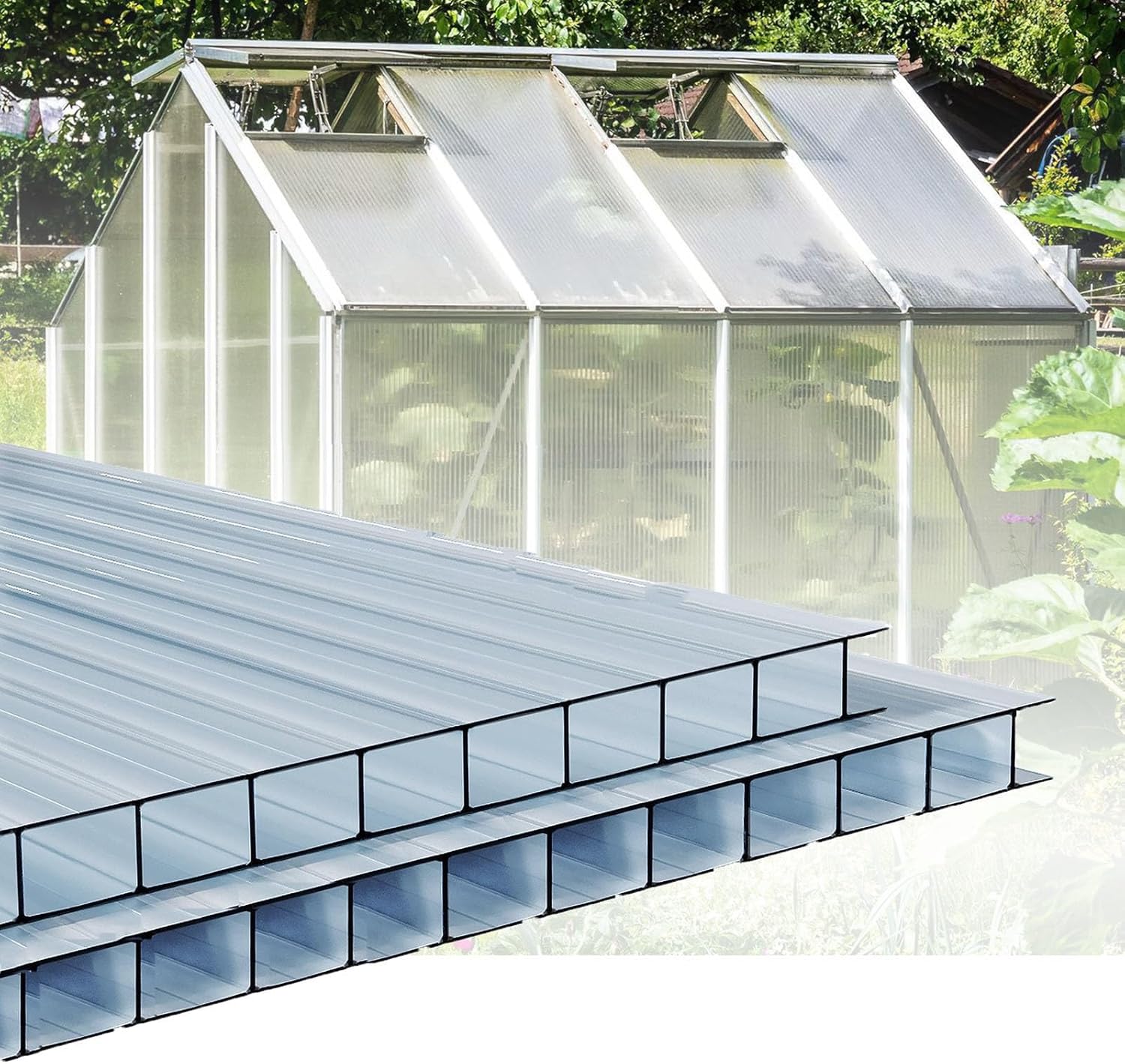 12 Pieces Double Wall Polycarbonate Panels Roof Insulation Panels, Cold Frame Replacement Panels, Warm Easy to Bend and Cut, for Greenhouse, Plant Rack Roof(1.05X1m-6mm)