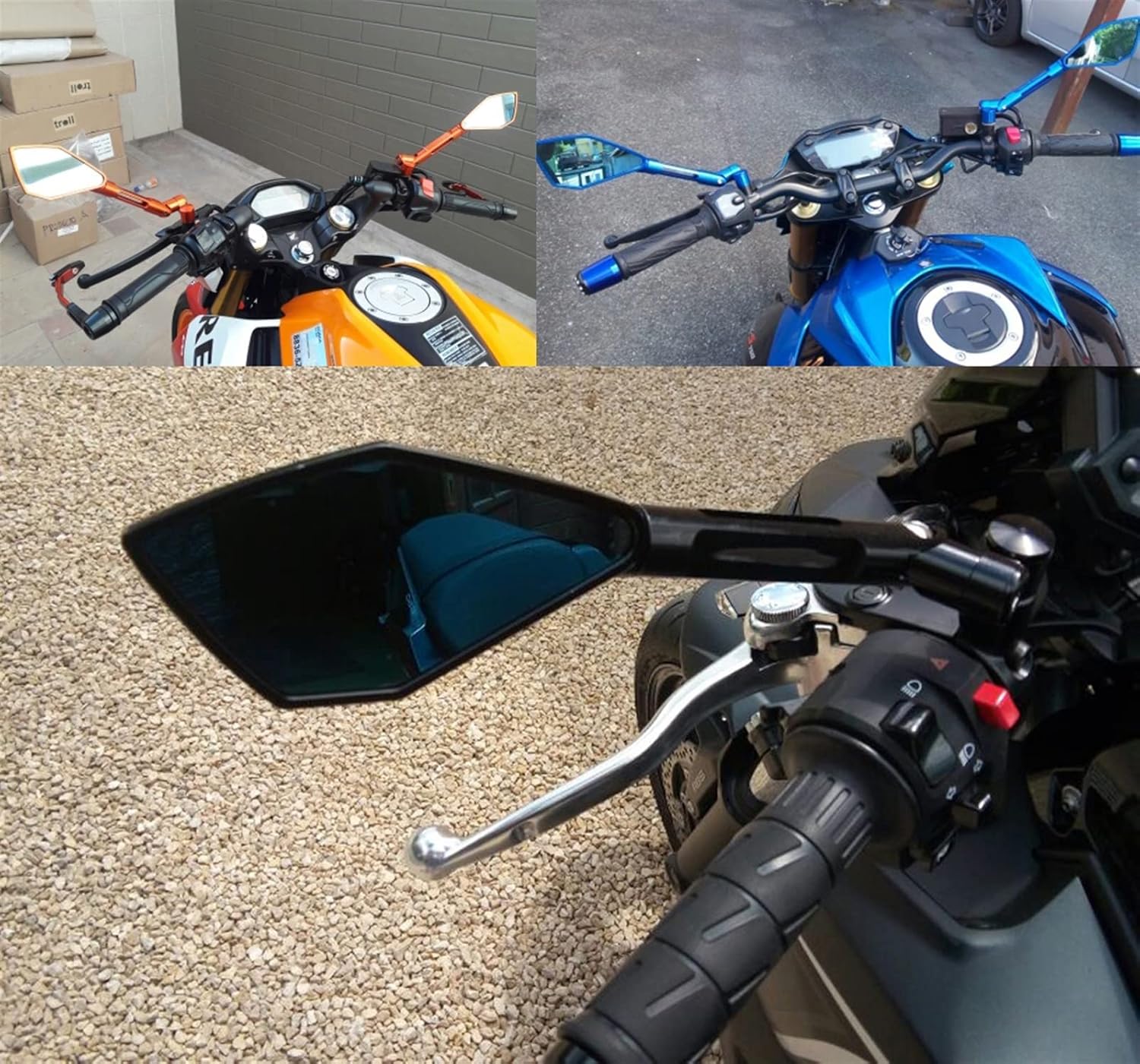 for BMW S1000R S1000XR S1000 R 2014-2021 Motorcycle CNC Aluminum Rearview Mirrors Universal Blue Anti-Glare Glass Rear View Side Mirror Mirrors (Color : Black)