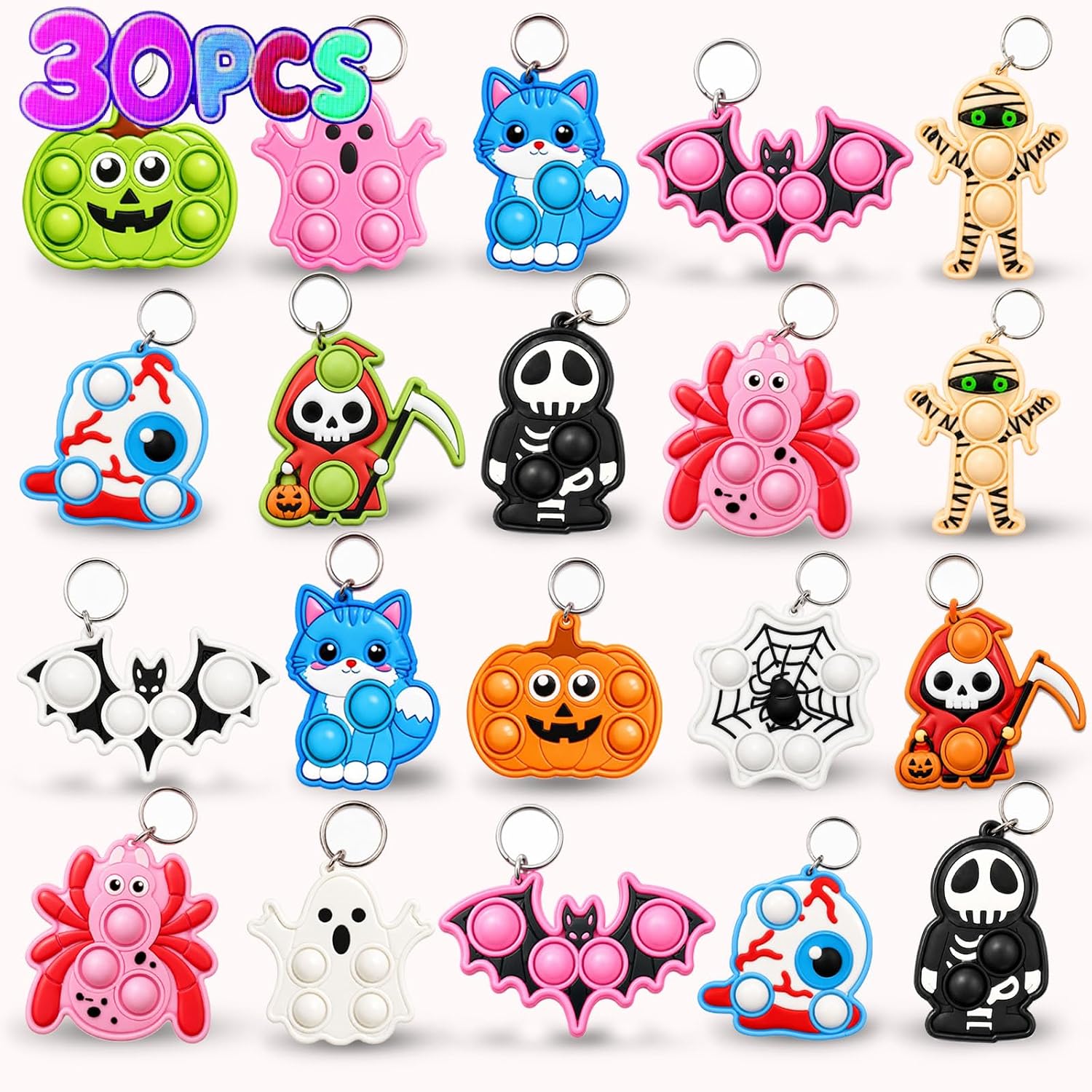 Bulk 30 Packs Push Fidget Bubble Mini Pop Fidget for Teens and Kids,Small Birthday Halloween Party Favors Supplies and Classroom Student Prizes Gifts