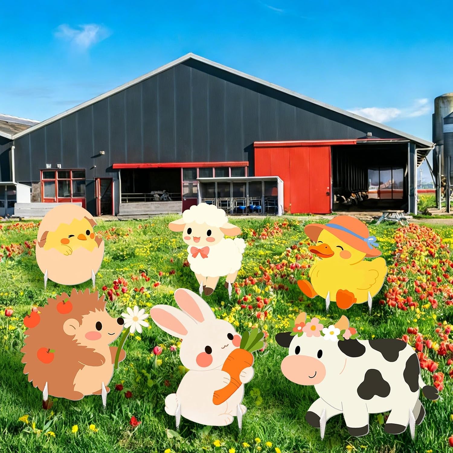6pcs Farm Animals Cardboard Cutout, Animals Yard Signs Farm Party Decorations for Farmhouse Theme Barnyard Lawn Birthday Baby Shower Yard Classroom Decor