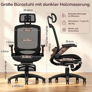 GABRYLLY Ergonomic Office Chair with Footrest 3D Headrest 135° Tilt Function 3D Armrests Ergonomic Office Desk Chair for Home Gaming Chair Computer Chair 150 kg