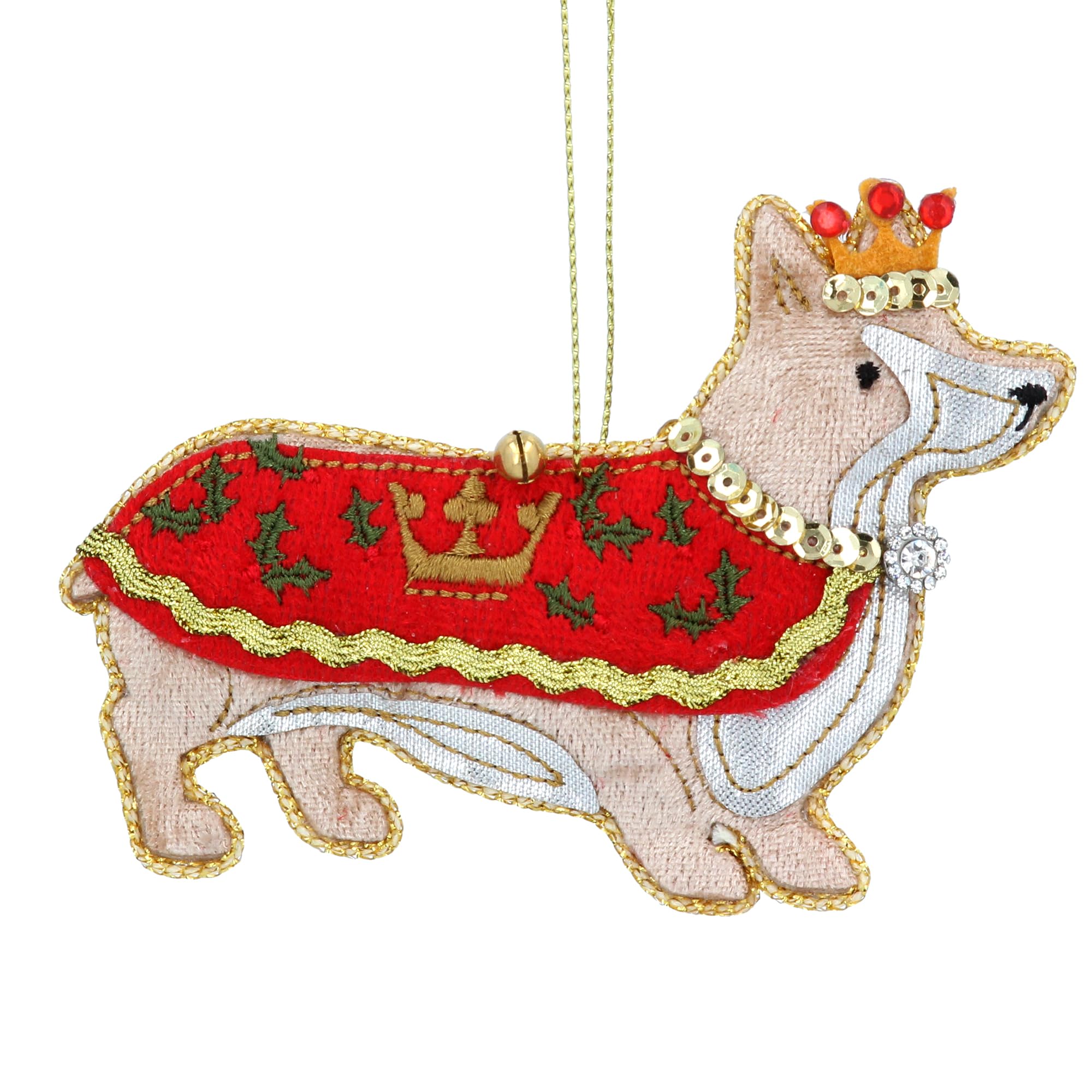 Gisela Graham Multicoloured Luxe Fabric Corgi Christmas Tree Decoration