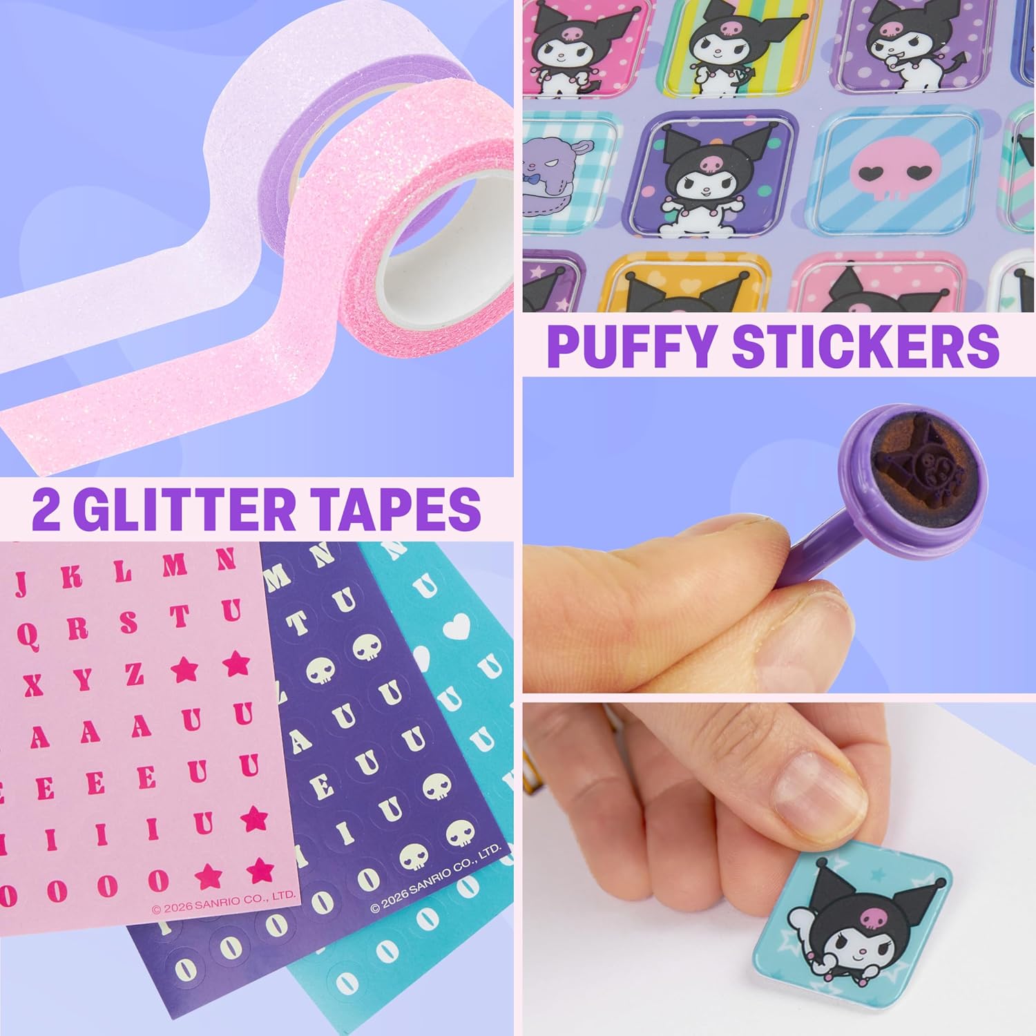 Hello Kitty Kuromi DIY Journal Kit for Girls Tweens, Sanrio A5 Spiral Notebook with Stickers, Stationery Set, Cute Art & Crafts Supplies, Diary Set, Kawaii Anime Gifts for Girls (Purple Kuromi)