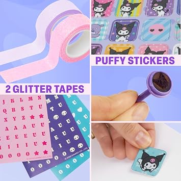 Hello Kitty Kuromi DIY Journal Kit for Girls Tweens, Sanrio A5 Spiral Notebook with Stickers, Stationery Set, Cute Art & Crafts Supplies, Diary Set, Kawaii Anime Gifts for Girls (Purple Kuromi)
