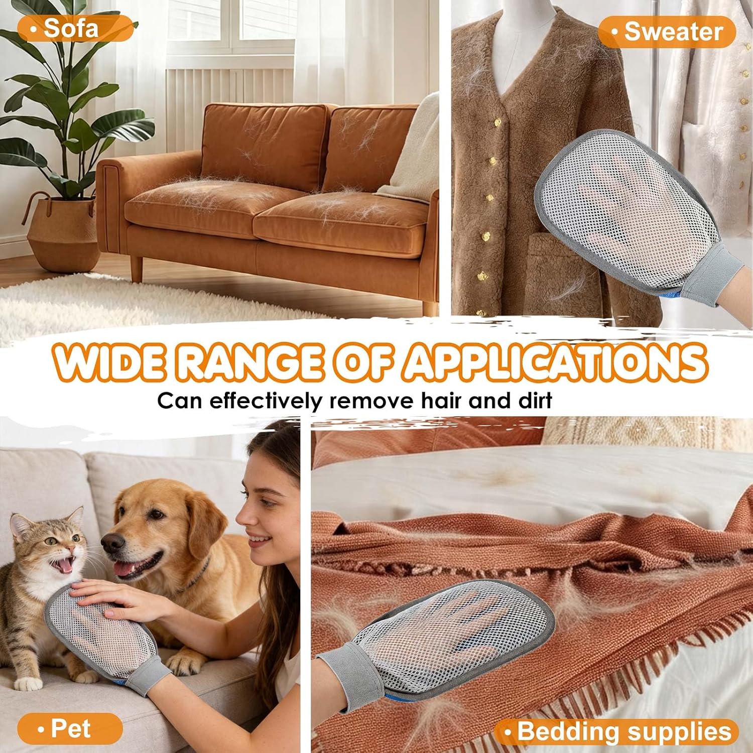 Pet Hair Removal Glove, Electrostatic Hair Removal Mitts for Cats & Dogs, Pet Fur Remover Gloves Cleans Carpet, Couch and Car Seats, Reusable & Washable (1 Pack)
