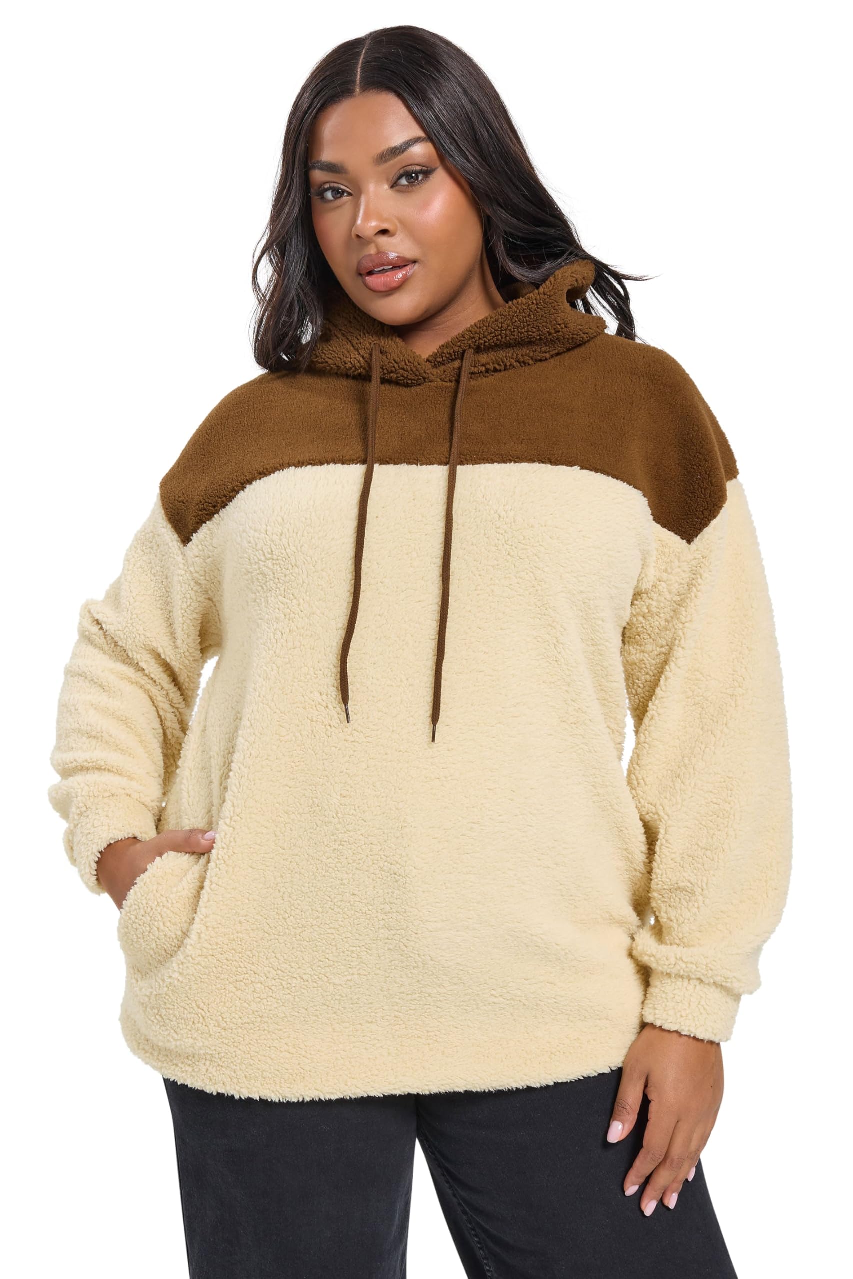 Yours Women's Multicolor Colourblock Teddy Fleece Hoodie | : 26/28