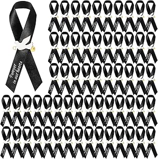 50 Pcs Dove Funeral Ribbons Memorial Ribbon Funeral Pins Classic Memorial Service Respect Ribbon Bow with Safety Pins and Dove for Mourning Remembrance Day Event(Black)