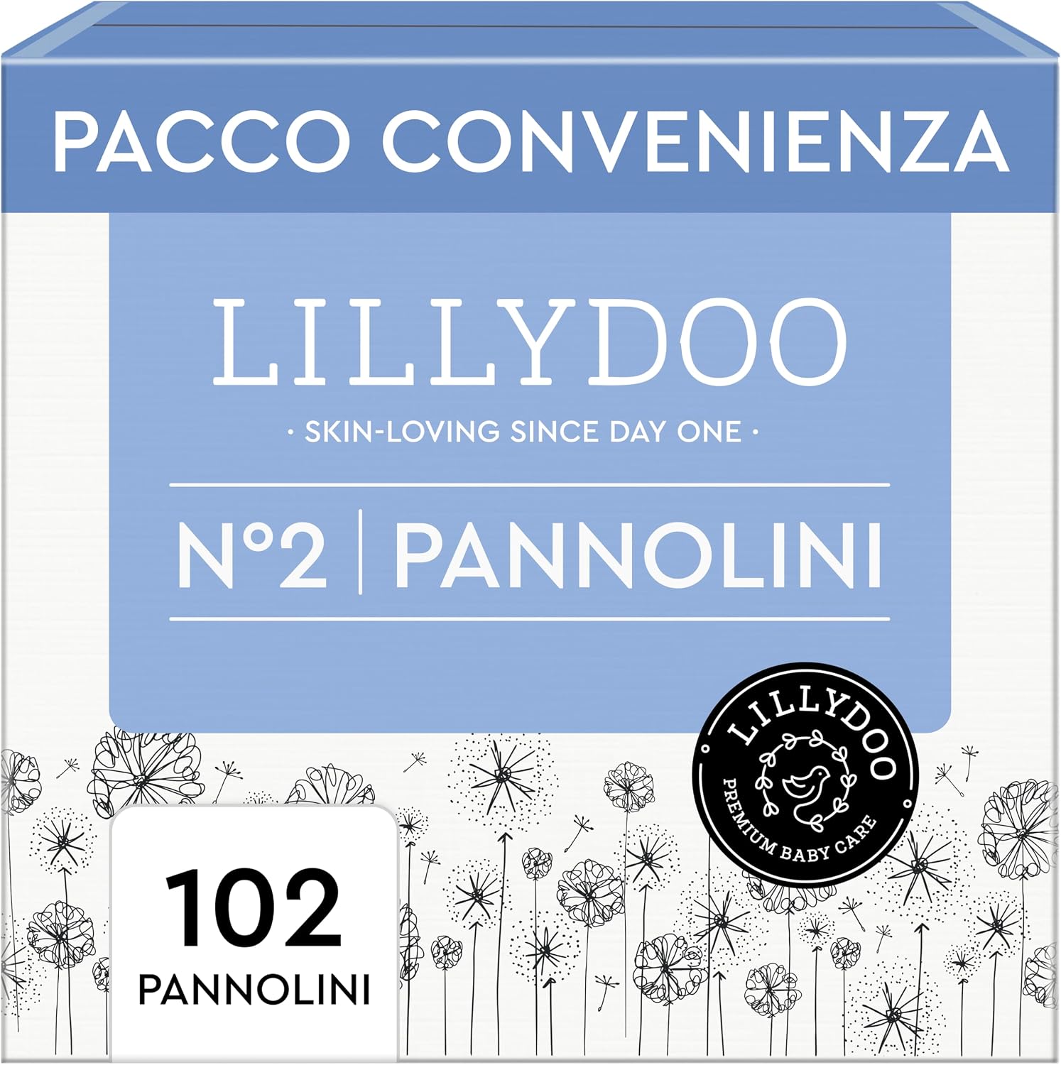 Pannolini LILLYDOO, taglia 2 (4+ kg), 102 pz, delicati sulla pelle