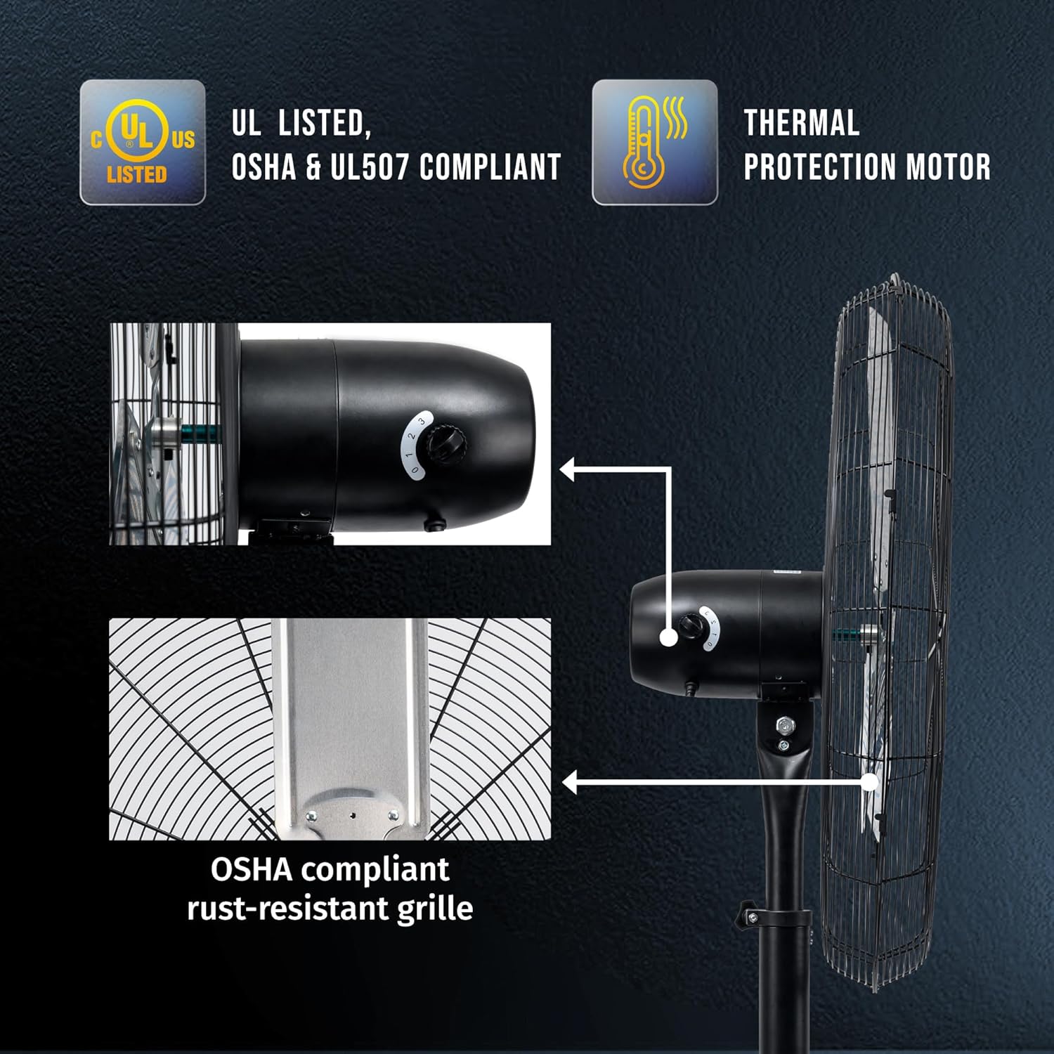 Tornado 30 Inch High Velocity Pedestal Fan, 8850 CFM Industrial Metal Stand Fan, Non-Oscillating, 3 Speed, 10 FT Power Cord, UL Safety Listed for Commercial & Warehouse Use