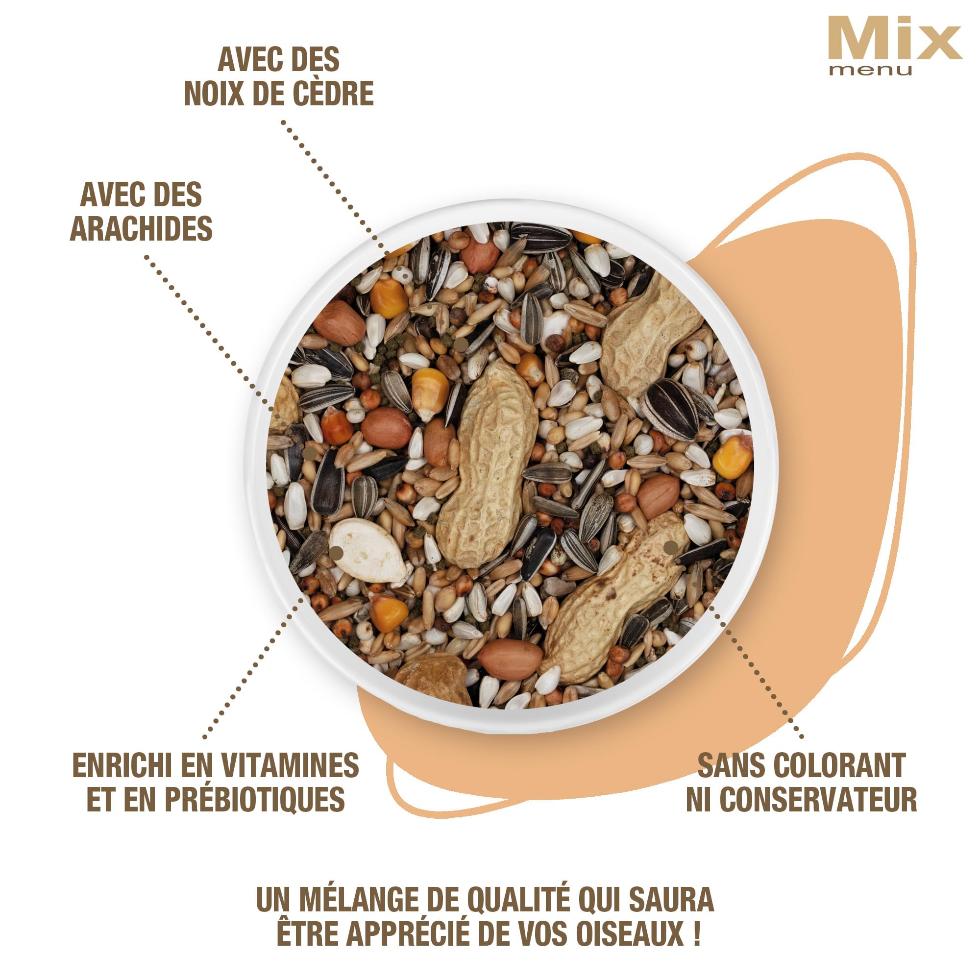 Riga - Menu Mix pour Perroquets - Mix Vitaminé - Nourriture pour Oiseaux - Graines Et Céréales - Aux Noix - Vitamines Et Minéraux - Enrichi en Prébiotiques - sans Colorant, Ni Conservateurs - 750 g - 4