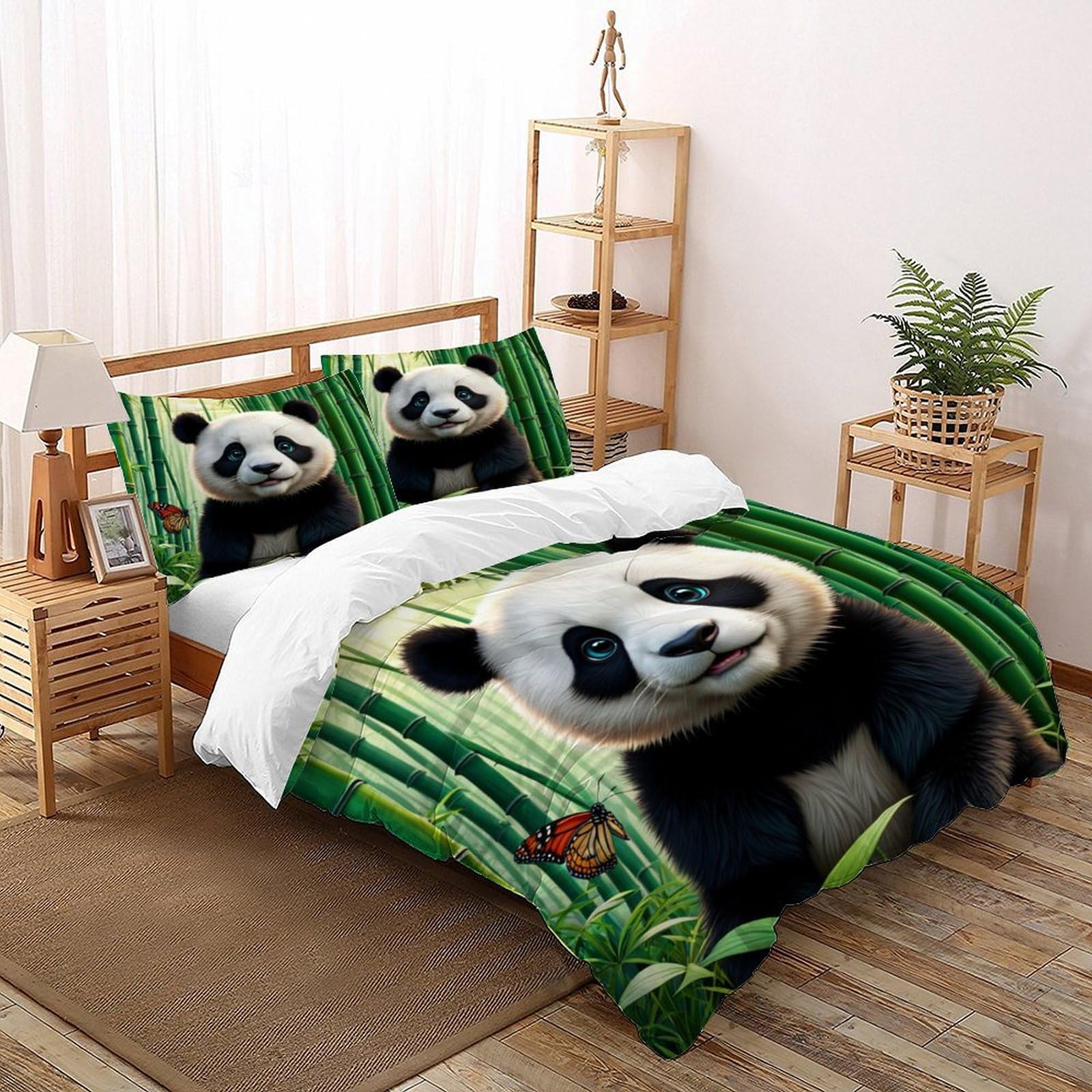 Housse de couette panda en microfibre respirante et thermorégulatrice pour lit 260x220
