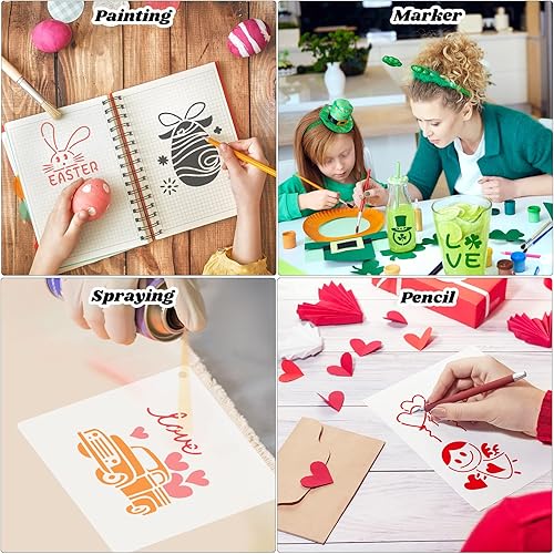 Miniatura 40 de 100 plantillas para pintar en madera, plantillas reutilizables, manualidades, plantillas de dibujo, papel de pared para bricolaje, álbumes