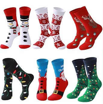 Christmas Socks for Men and Women - 6 Pairs Cotton Funny Christmas Socks Breathable Soft Crew Socks for Female Friends Holiday