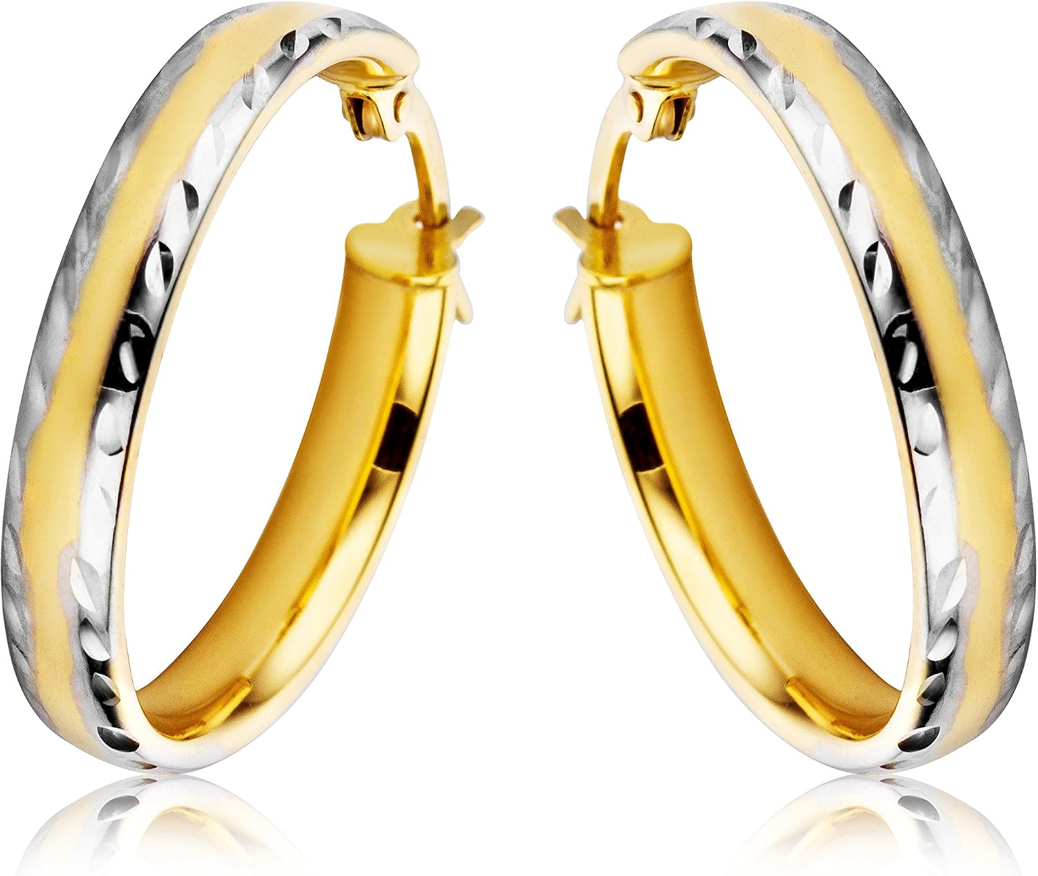 Orovi Two-toned Gold Earrings for Women in 9 Carat Gold, Hypoallergenic Earrings - handmade hoops with jewellery box - Made in Italy - Image 3